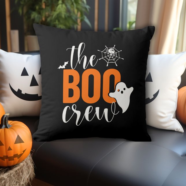 The Boo Crew Orange and Black Halloween Throw Pillow (The Boo Crew Orange and Black Halloween Throw Pillow)