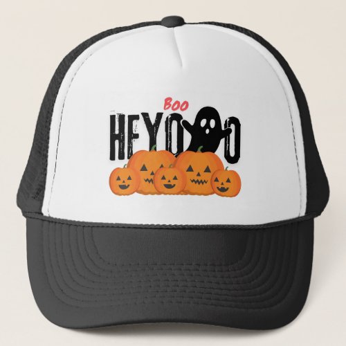 The boo design of a cute host saying HEYOO Trucker Hat