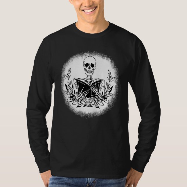 The Book Bookworm Reader Skeleton Reading Book T-Shirt (Front)