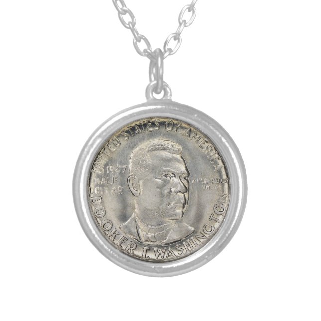 The Booker T. Washington Memorial Half Dollar Silver Plated Necklace (Front)