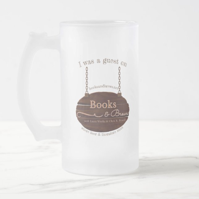The Books & Brews 3" Magnet Frosted Glass Beer Mug (Left)