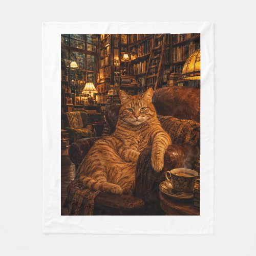 "The Bookshop Cat  Fleece Blanket