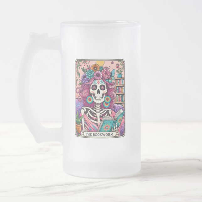 The Bookworm  Frosted Glass Beer Mug (Left)