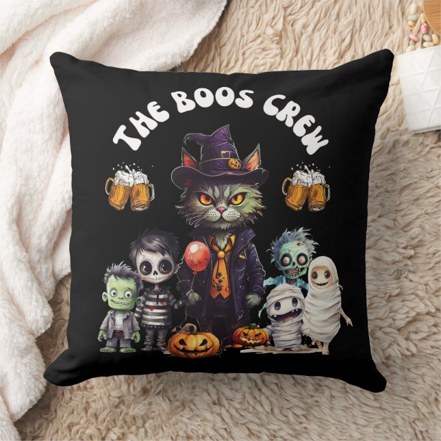 The Boos Crew Funny Halloween Booze Throw Pillow (Blanket)