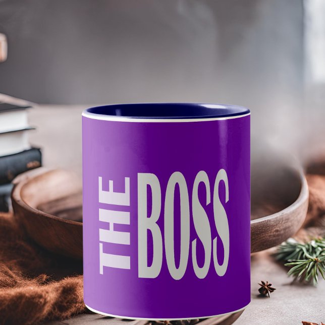 THE BOSS -  bold text - purple Two-Tone Coffee Mug (Creator Uploaded)