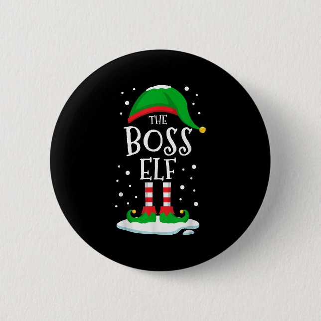 The Boss Elf Christmas Family Matching Xmas Group  Button (Front)