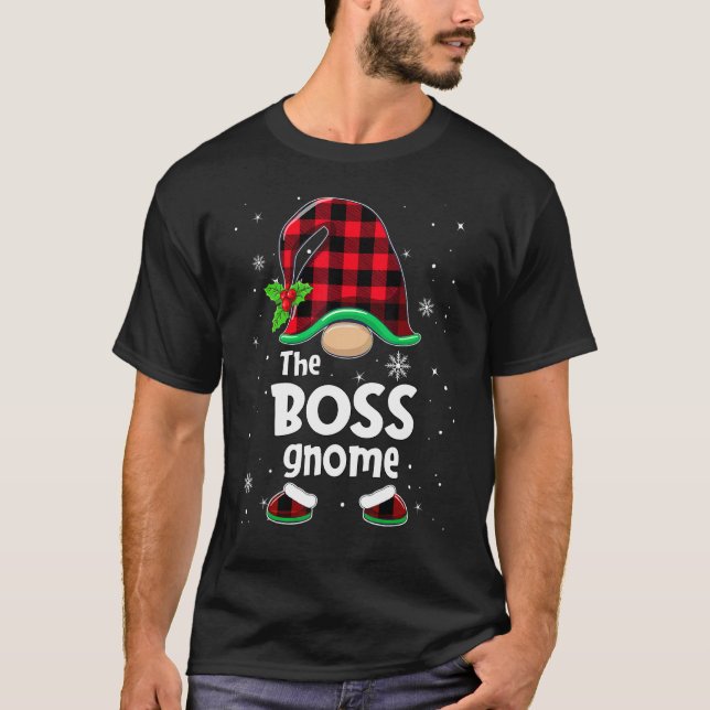 The Boss Gnome Buffalo Plaid Christmas Matching Fa T-Shirt (Front)
