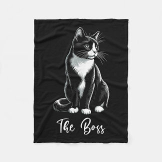 The Boss Tuxedo Cat Lover Kitten Tuxedo Cat Owner  Fleece Blanket