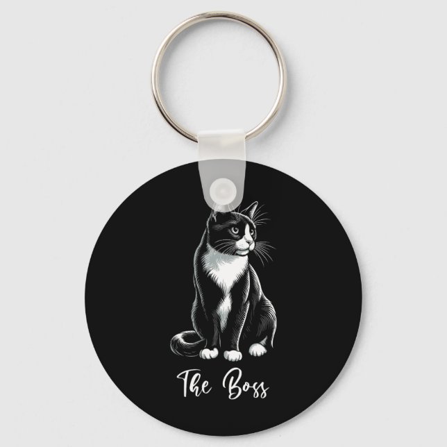 The Boss Tuxedo Cat Lover Kitten Tuxedo Cat Owner  Keychain (Front)