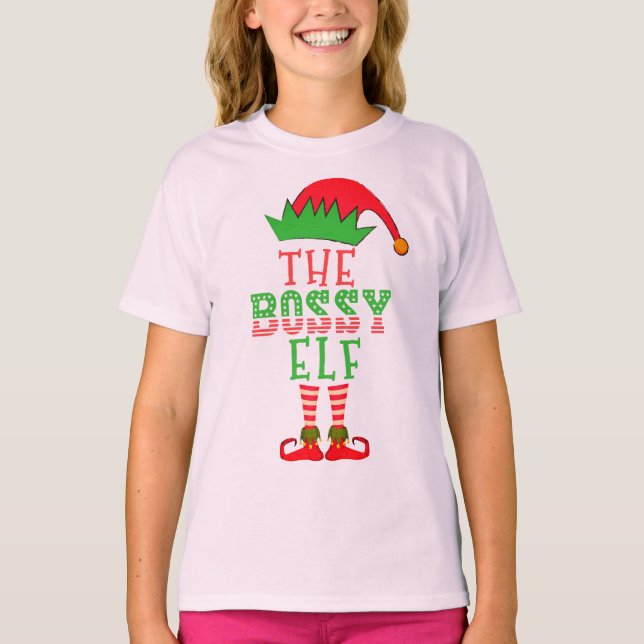 The Bossy Elf Christmas Family Matching Pajama T-Shirt (Front)