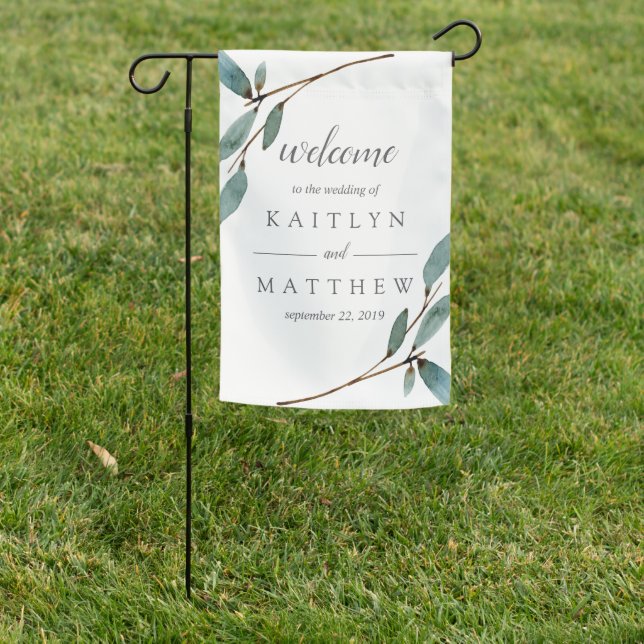 The Botanical Bliss Wedding Collection Welcome Garden Flag (In SItu)