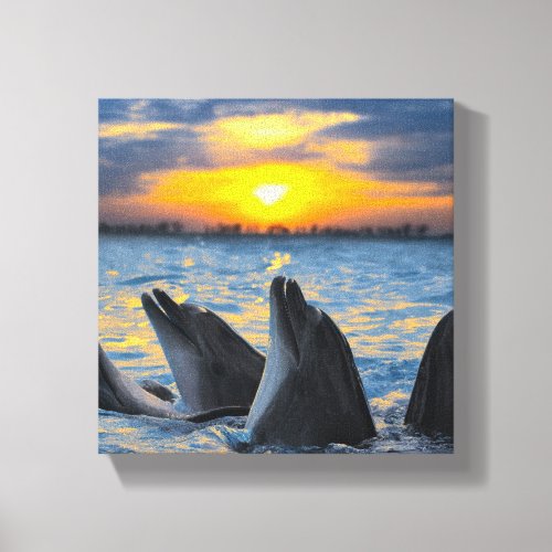 The bottle_nosed dolphins in sunset light canvas print