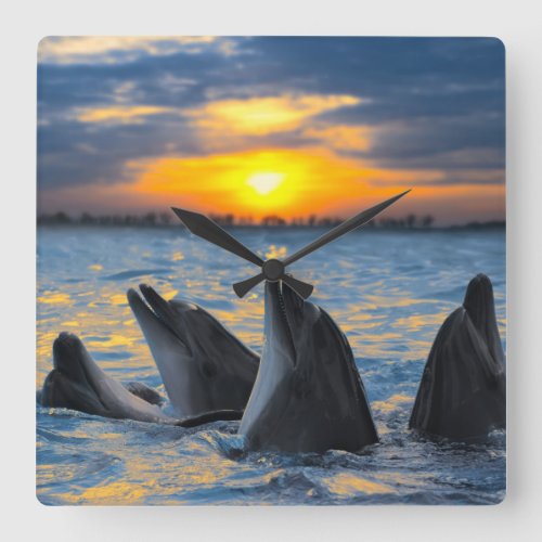 The bottle_nosed dolphins in sunset light square wall clock