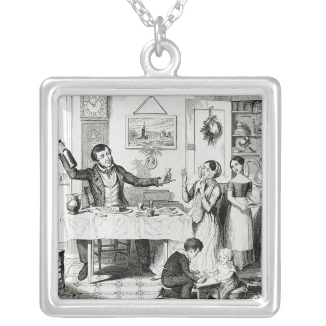 The Bottle, Plate I Silver Plated Necklace (Front)