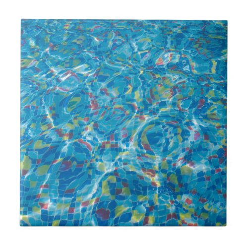 The bottom of the pool of multicolored tiles