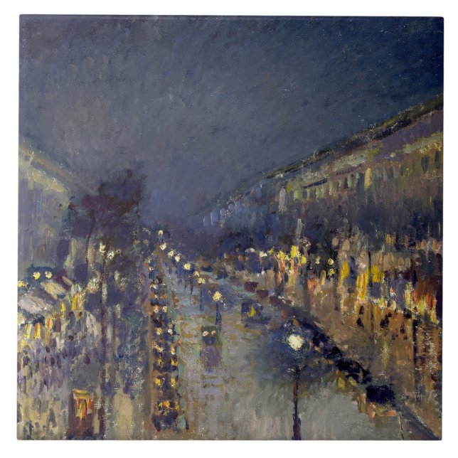 The Boulevard Montmartre at Night Pissarro  Ceramic Tile (Front)