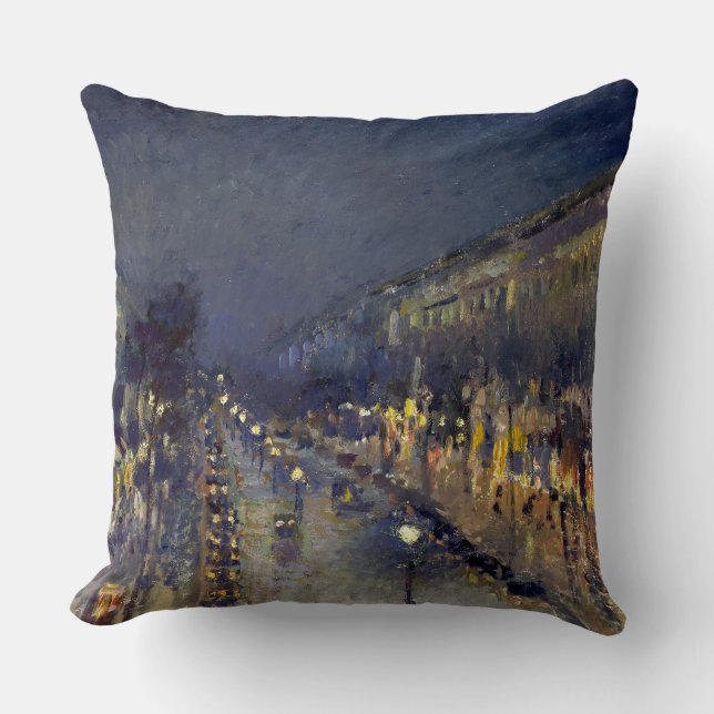 The Boulevard Montmartre at Night Pissarro  Throw Pillow (Front)