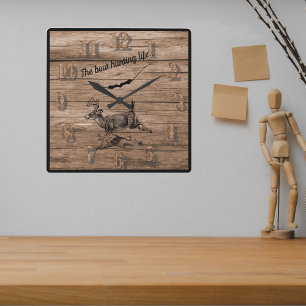 The Bow Hunting Life Woods Buck and Archery Bow Square Wall Clock
