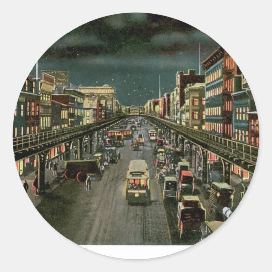 The Bowery, by Night, New York. Vintage. Classic Round Sticker