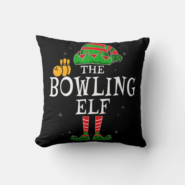 The Bowling Elf Group Matching Family Christmas Bo Throw Pillow (Front)