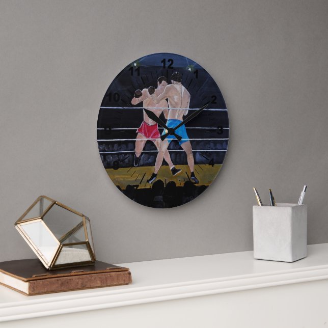 The Boxers Painting by Alfred Fox Large Clock (Office)