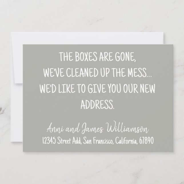 THE BOXES ARE GONE, WE'VE CLEANED UP MESS MOVING  ANNOUNCEMENT (Front)