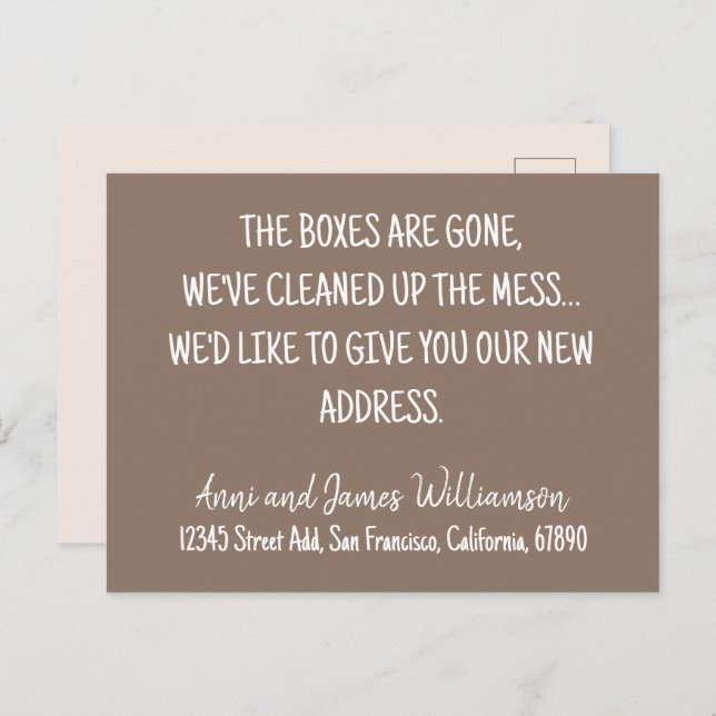 THE BOXES ARE GONE, WE'VE CLEANED UP MESS MOVING  HOLIDAY POSTCARD (Front/Back)