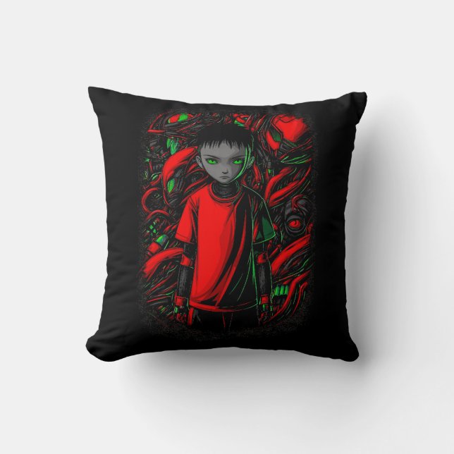 The Boy and the Machines Throw Pillow (Front)