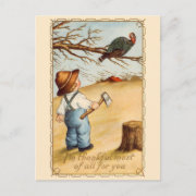 The Boy and the Turkey Thanksgiving Postcard