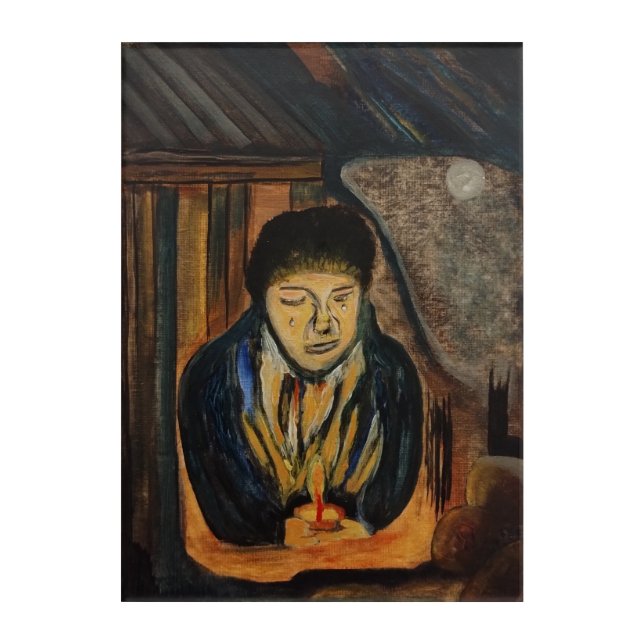 The boy at the shrine of the full Moon Acrylic Print (Front)