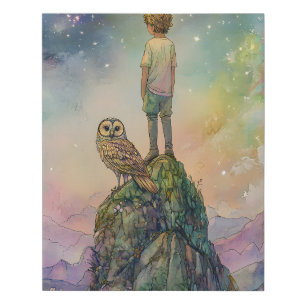 The Boy & His Owl   Enchanted Art Faux Canvas Print
