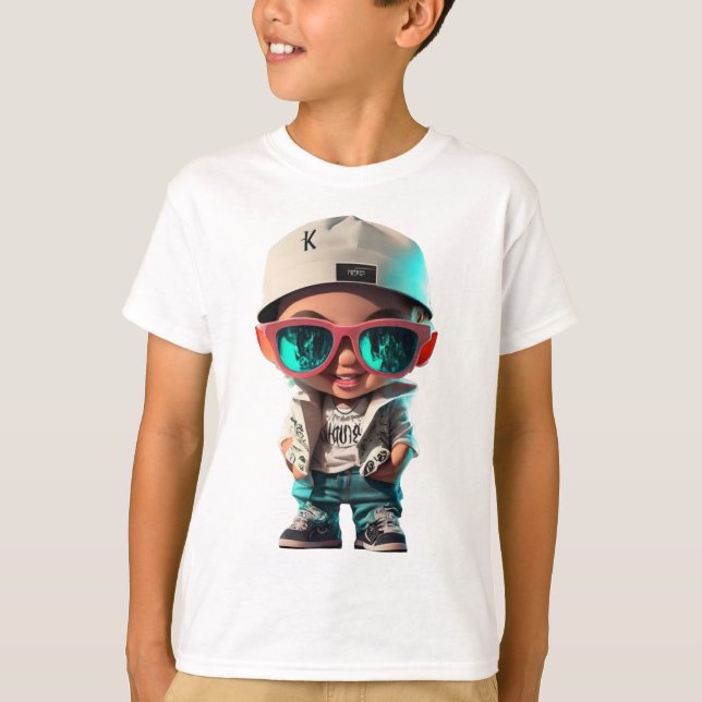 The boy poses in stylish clothes hip hop T-Shirt (Front)
