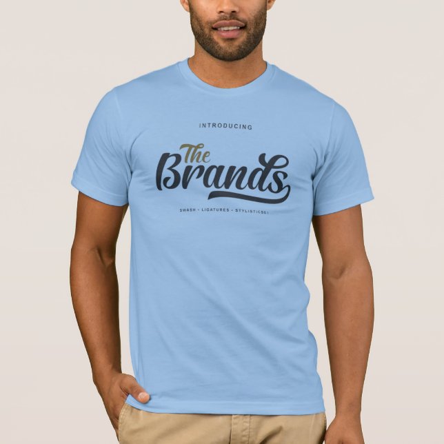 “The Brands” lettering. Printed on a soft,  T-Shirt (Front)
