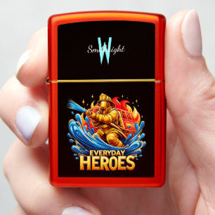 The Brave Fireman Battling the Blaze Zippo Lighter