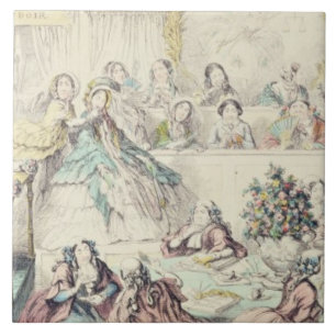 The Breach of Promise - cartoon hand coloured etch Ceramic Tile