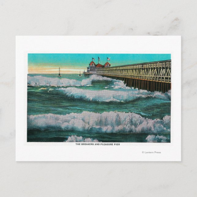 The Breakers and Pleasure PierLong Beach, CA Postcard (Front)