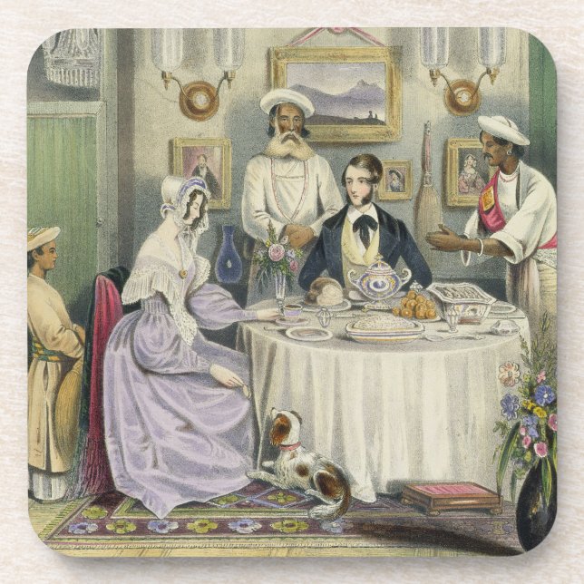 The Breakfast, plate 3 from 'Anglo Indians', engra Drink Coaster (Front)