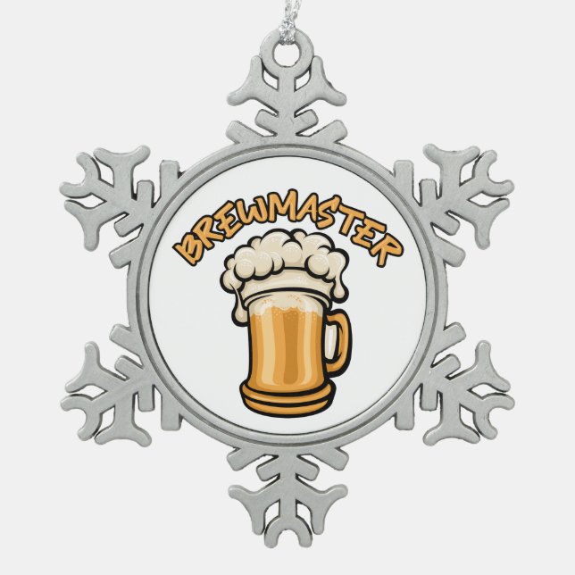 The Brewmaster Need a Beer Mug Snowflake Pewter Christmas Ornament (Front)