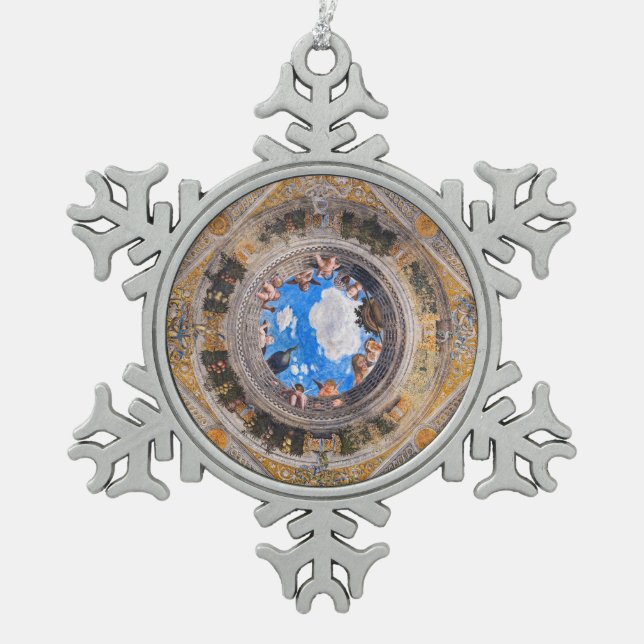 The Bridal Chamber, Ceiling by Andrea Mantegna  Snowflake Pewter Christmas Ornament (Front)