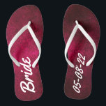 The Bride and Date Mottled Ruby Red Pink Flip Flops<br><div class="desc">You will love these comfortable and casual Flip Flops. This Ruby Red and Pink mottled pattern look great with the word Bride on the left foot and the date of the wedding on the right. Customize to your own specifications by using the "Personalize ' menu. A perfect gift for family...</div>