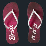 The Bride and Date Mottled Ruby Red Pink Flip Flops<br><div class="desc">You will love these comfortable and casual Flip Flops. This Ruby Red and Pink mottled pattern look great with the word Bride on the left foot and the date of the wedding on the right. Customize to your own specifications by using the "Personalize ' menu. A perfect gift for family...</div>