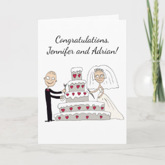 The bride and groom cut the wedding cake. Congratu Card