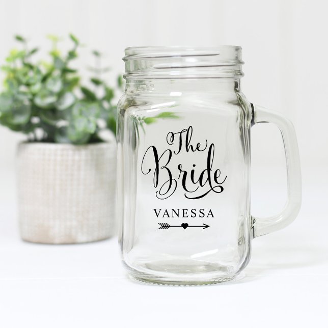 The Bride Black Script Custom Boho Wedding Mason Jar (Creator Uploaded)