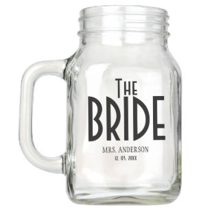 The Bride Black Script Mrs. Wedding Monogram Mason Mason Jar