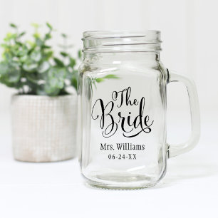The Bride Black Script Personalized Wedding Mason Jar