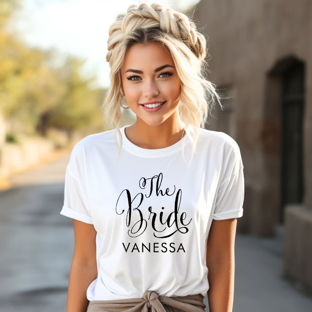 The Bride Black Script Personalized Wedding T-Shirt (Creator Uploaded)