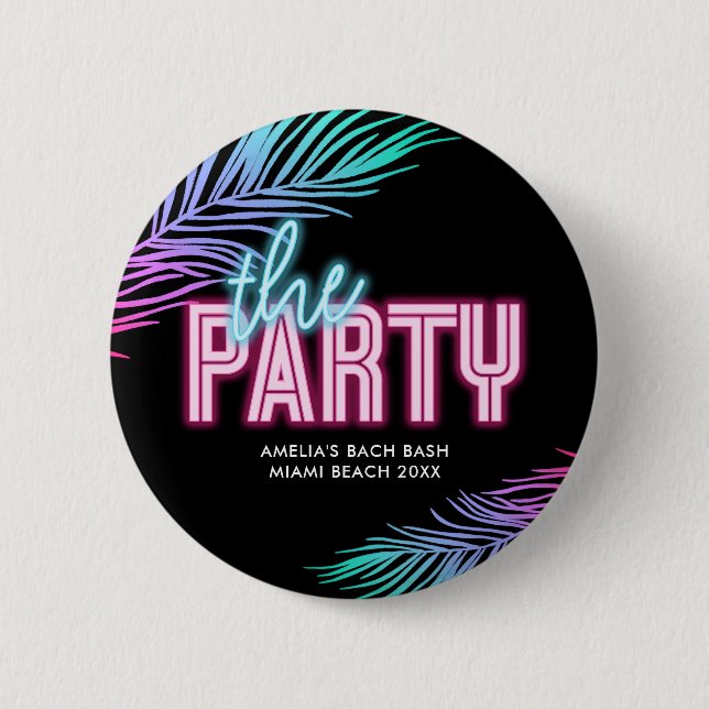 The Bride Blue & Pink Tropical Bach Button (Front)