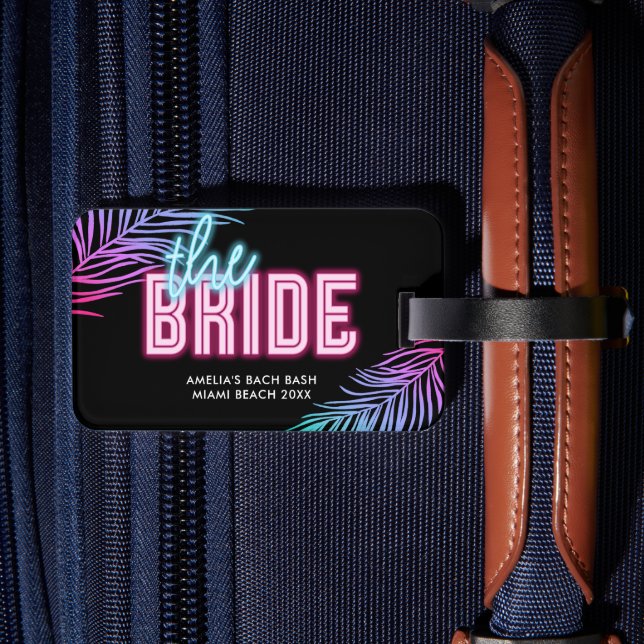 The Bride Blue & Pink Tropical Bach Luggage Tag (Back Insitu 2)