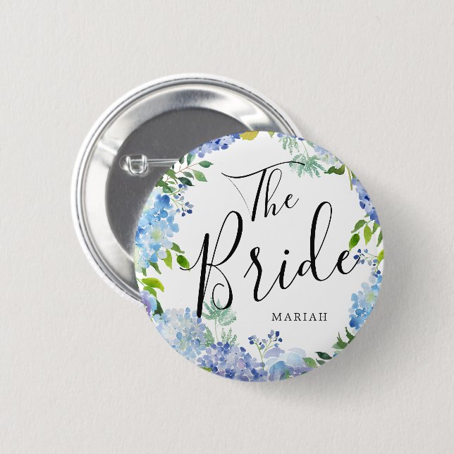 The Bride | Carolina Bloom Custom Name Wedding Button (Front & Back)