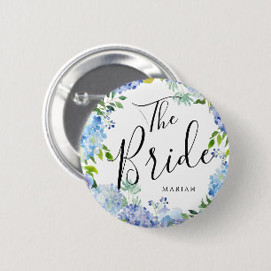 The Bride Carolina Bloom Custom Name Wedding Button